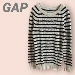GAP長袖ニットセーター　ケーブル編み　　ボーダー　黒白　レディース/XXS