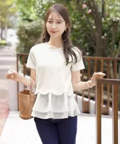 新品未使用タグ付き♡裾スカラップ 異素材 ヘム ペプラム カットソーのサムネイル