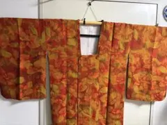 オレンジ系 花柄 道行コート