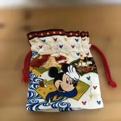 ミッキー ミニー 和風巾着ポーチ　15×13cm