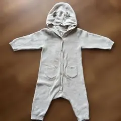 H&M ベビー ニット カバーオール くま耳 フード付き　2-4M