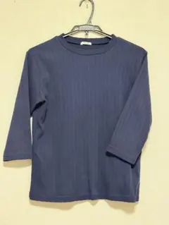 ネイビー リブ編み 7分袖カットソー