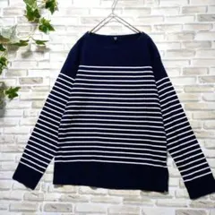 ユニクロ　UNIQLO　トップス　ボーダー　ネイビー　長袖　Ⅿ　メンズ　ホワイト