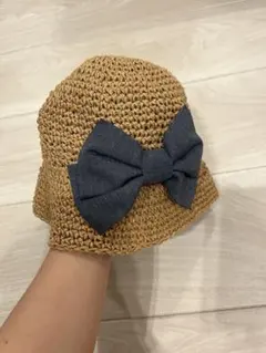 キッズ 麦わら帽子 52cm リボン付きのサムネイル