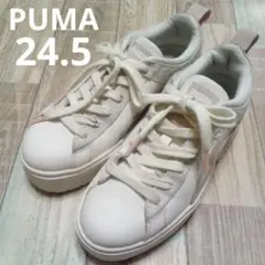 PUMA　24.5　スニーカー　厚底　アイボリー　プーマ　豹柄　レザー　アニマル