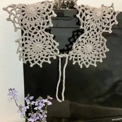 付け襟　アースカラー　ハンドメイド　手編み