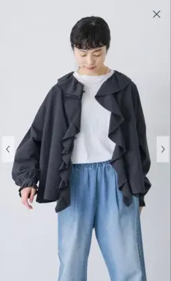 ブラック フリルネック 長袖シャツ コットンフリルパフブラウス 新品