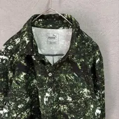 【美品】PUMA プーマ ポロシャツ 長袖 総柄 MAXサイズ グリーン