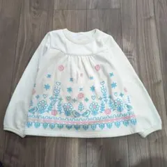 キッズ 長袖カットソー アイボリー 花柄 小鳥