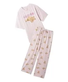 ジェラピケ「接触冷感」ベアワンポイントTシャツ＆ロングパンツセット