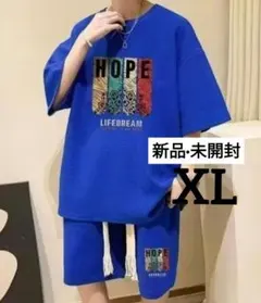 ルームウェア メンズ パジャマ 半袖 短パン XL セットアップ 青 【新品】