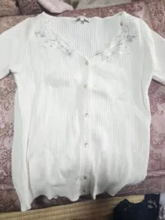 プロポーションボディドレッシング　刺繍　リブニット　カーディガン