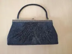 ビンテージ　レトロ　和装　パーティバッグ　ブルー　バッグ　ガマ口　ハンドメイド