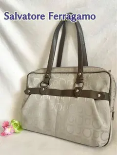 Salvatore Ferragamo キャンパス＆レザー　ガンチーニ柄トート