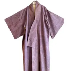 【訳あり】紬 小紋 道中着 紫系 正絹 レトロ リメイク素材・お稽古着にのサムネイル