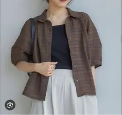 美品　田中里奈　mysa ブラウン チェック柄 シアーシャツ 半袖　秋服