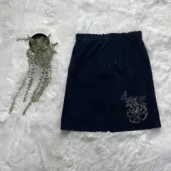 【美品】　流儀圧搾　雅結　レディース　スカート　コーデュロイ　和柄　刺繍　花　紺