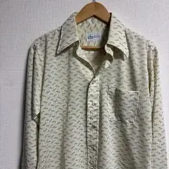 【古着】k-mart 70s ポリシャツ　長袖　アメリカ　ヴィンテージクリーム色
