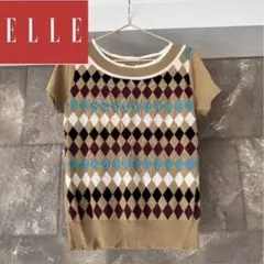 【希少】ELLE アーガイル柄 半袖ニットサイズ40