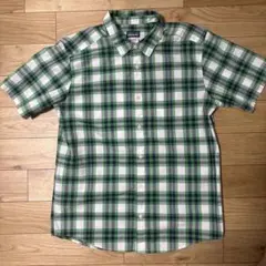 パタゴニア 半袖シャツ M フェズマンシャツ チェック 53962 緑 白 古着