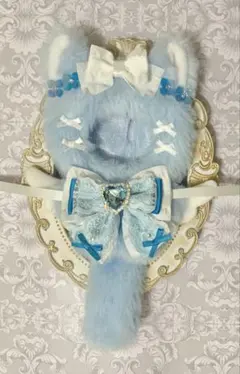 【K-127⑤】きぐるみ ぬい服 10cm 白 水色 羽 ネコ