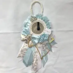 【 水色 × 白 】痛ロゼット ハンドメイド パールストラップ付き