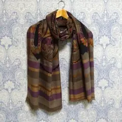 ETRO エトロ ペイズリー柄ストール ショール　シルク　ラマ大判　パープル　紫
