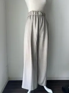 モカグレー　ストライプストレートワイドパンツ