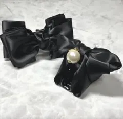 匿名配送新品未使用❤︎リボンヘアクリップ2個セット黒ブラックバナナクリップバンス