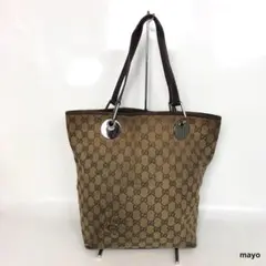 GUCCI グッチ GGキャンバス トートバッグ ブラウン レザー リング金具
