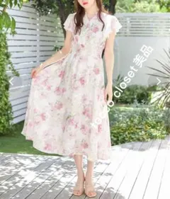 tocco closetウエストシャーリングスキッパーフラワープリントワンピース