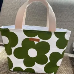 グリーン花柄トートバッグ ハンドメイド 裏布付き