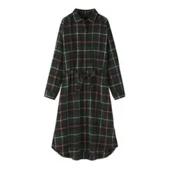 GU/ジーユー フランネルチェックシャツワンピース 長袖 グリーン 緑 S