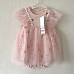 新品未使用　ムージョンジョン　ロンパース70 チュール　トロピカル柄　ピンク　春