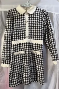 『1つボタンなし』チェック柄襟付きミニワンピース M