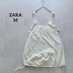 ZARAザラ　ナイロン　チュニック　ミニワンピ　アイボリー　ハートドローコード