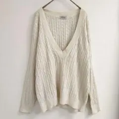LIBERAL アイボリー Vネックニット 日本製 ケーブル編み セーター 長袖