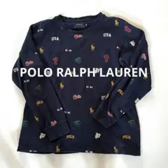 ポロラルフローレン 長袖 ロンT カットソー クルーネック 総柄ロゴ ネイビー