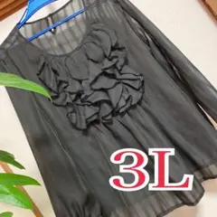 シースルー フリル付き長袖ブラウス size3L