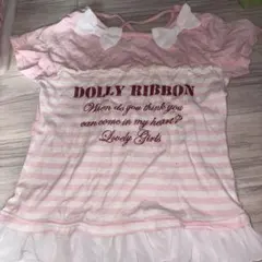 Dolly Ribbon ピンクストライプTシャツ 150