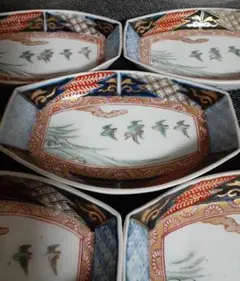 【専用ページ❗】ルマンドが好き様 江戸時代末期　古伊万里　錦手　波千鳥図皿　5客