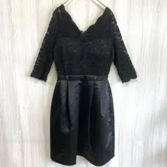 【美品】ドレスラボ 総レース切替パーティードレス ブラック S 胸パッド付