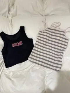 GRL キャミソールセット 黒ロゴ 白ストライプ
