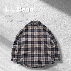 【00s】L.L.Beanライトネルシャツ長袖チェック柄ベージュL-TALL古着