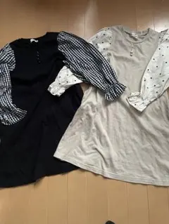 ブランシェス チェック柄・ドット柄長袖ワンピース　120cm