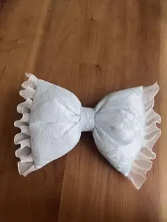 盛り髪リボン　白×アイスブルー小花+白フリル　体育祭　文化祭　イベント