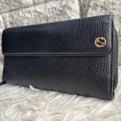 【激レア 美品】グッチ　長財布　インターロッキング　レザー　ブラック　希少タイプ