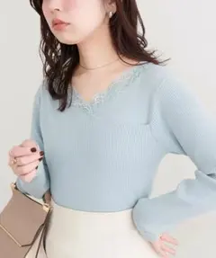新品！natural couture アシメレースネックリブニットプルオーバーのサムネイル