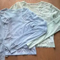 【forksy.】ニュアンス柄コード刺繍シアーロングTシャツ