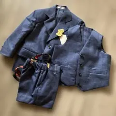 日本製ネイビー系チェック スーツセット